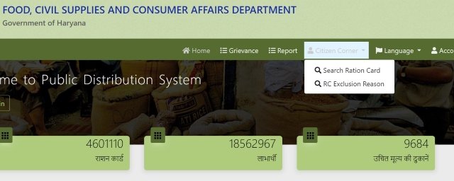 Haryana Ration Card Status Website 